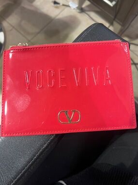 Valentino Glossy Red Patent Zip Pouch with Gold Zip